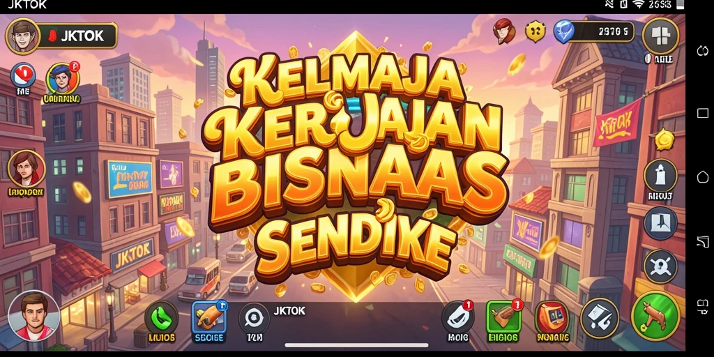 Menampilkan gameplay JKTOK dengan manajemen bisnis yang mendetail.
