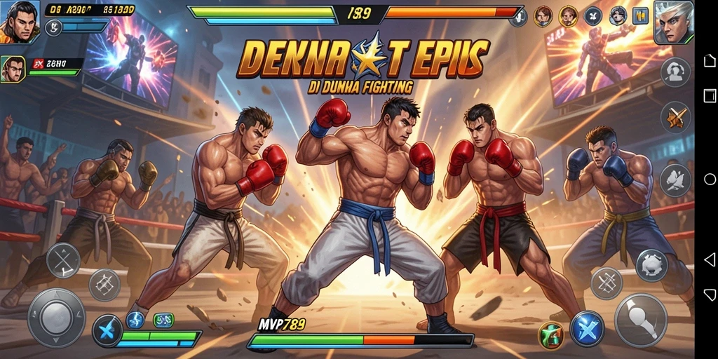 Screenshot utama MVP789 menunjukkan pertarungan mendebarkan antara karakter yang kuat.