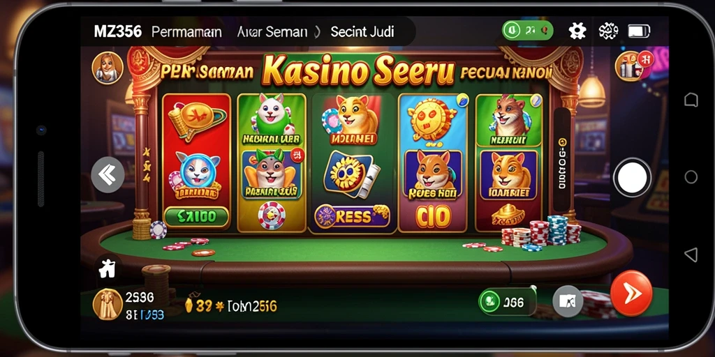 Screenshot gameplay MZ356 yang menampilkan atmosfer kasino yang mengasyikkan.