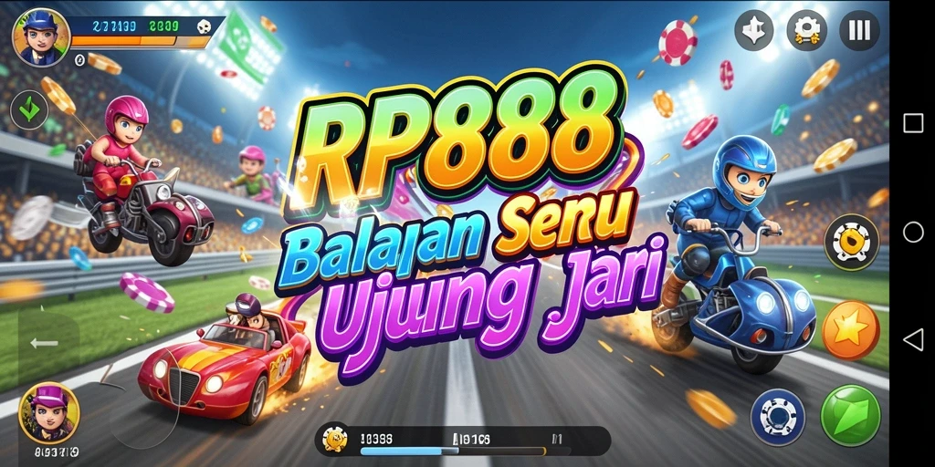 Screenshot gameplay RP888 menunjukkan mobil balap beraksi di lintasan yang menantang.